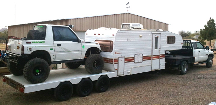 Rock Crawler Hauler Trailer with RV Sleeping Quarters.