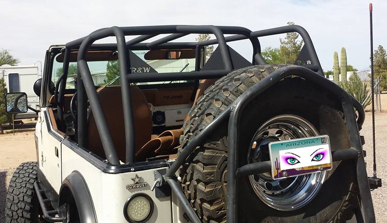 Jeep Roll Cage with Spare Tire Mount in Arizona.